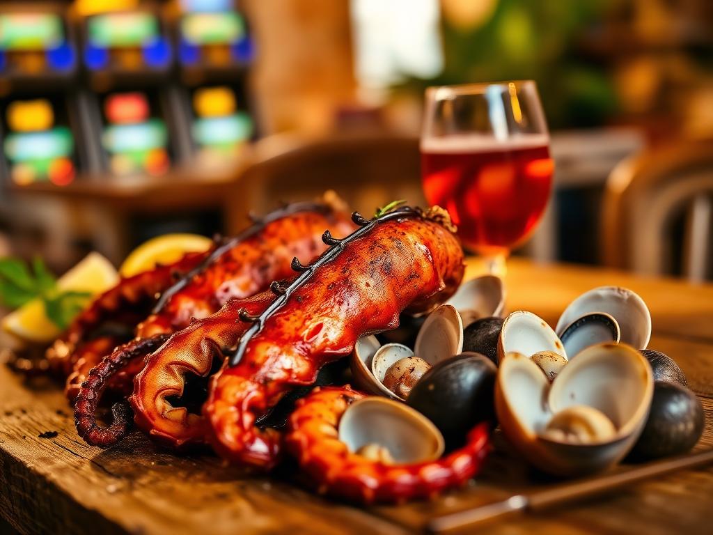 Tapas spread and slot lounge at Barceloneta Vista